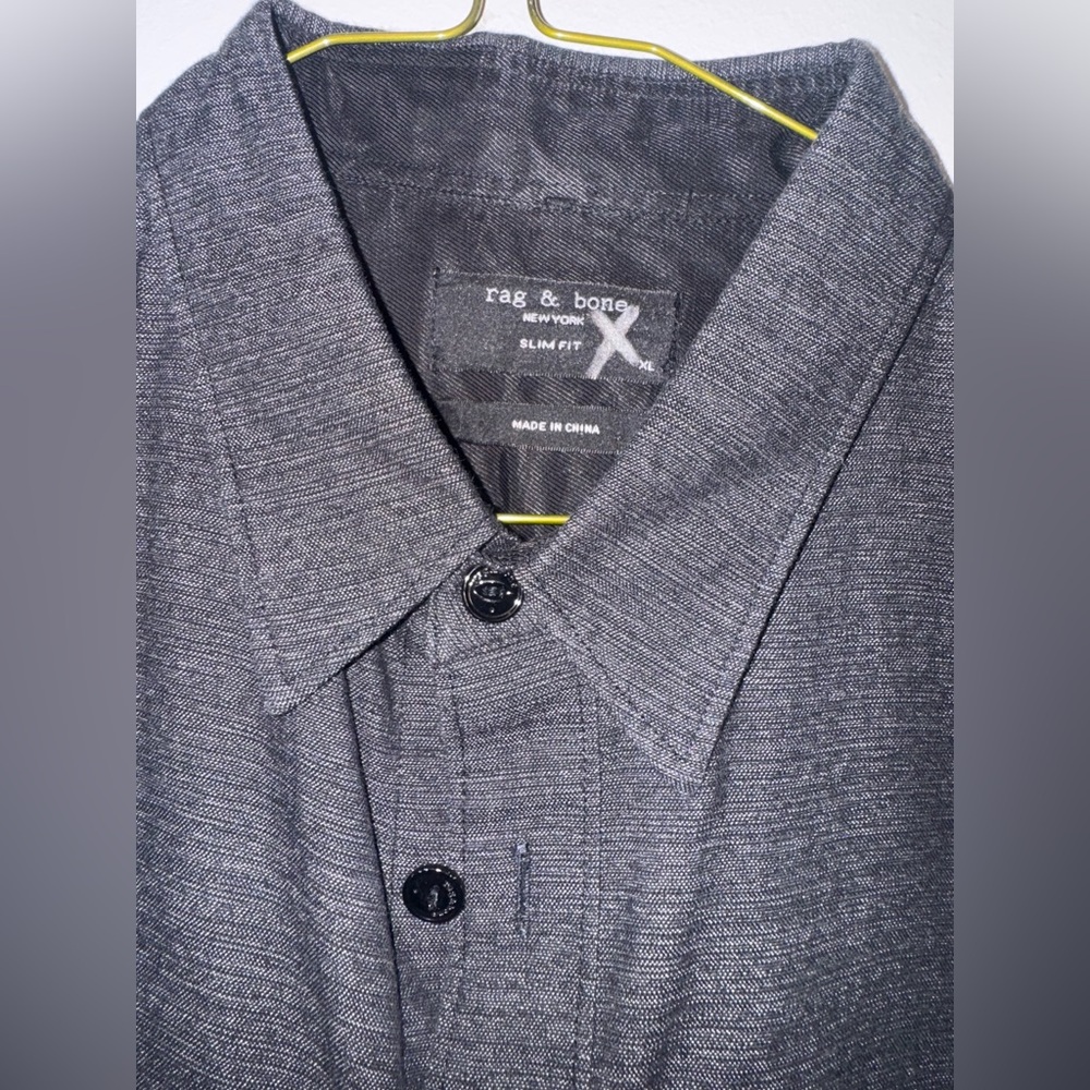 New Rag & Bone Shirt Black Button Up Gray Heather Tailored Workwear Slim Fit XL
